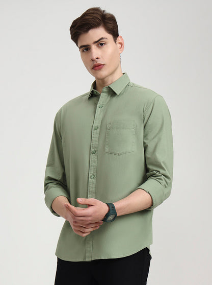 Green Solid Slim Fit Casual Shirt | Greenfibre