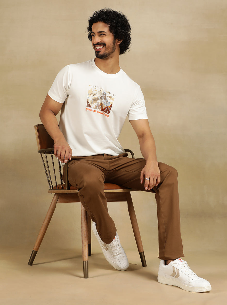 White Printed Slim Fit T-Shirt | JadeBlue