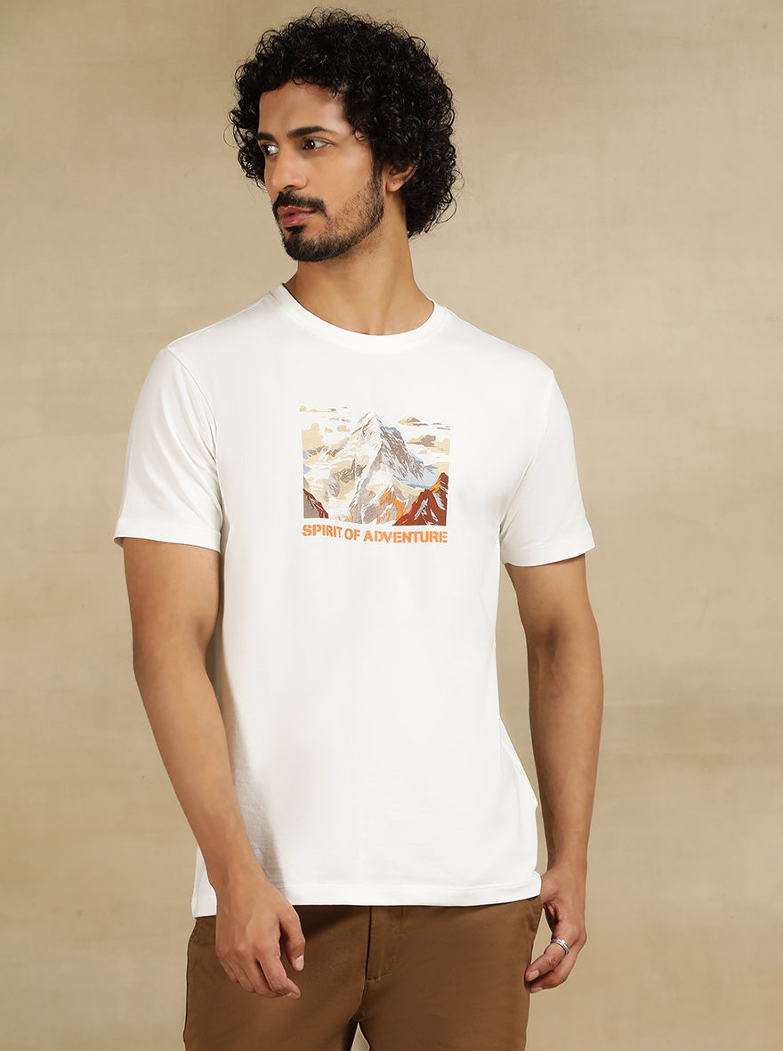 White Printed Slim Fit T-Shirt | JadeBlue