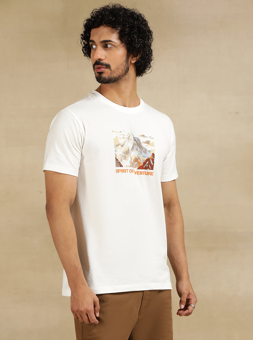 White Printed Slim Fit T-Shirt | JadeBlue