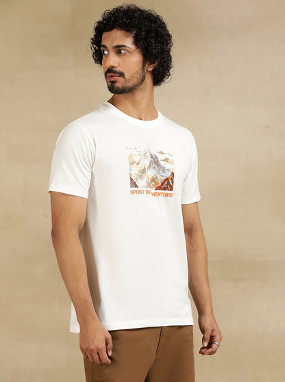 White Printed Slim Fit T-Shirt | JadeBlue