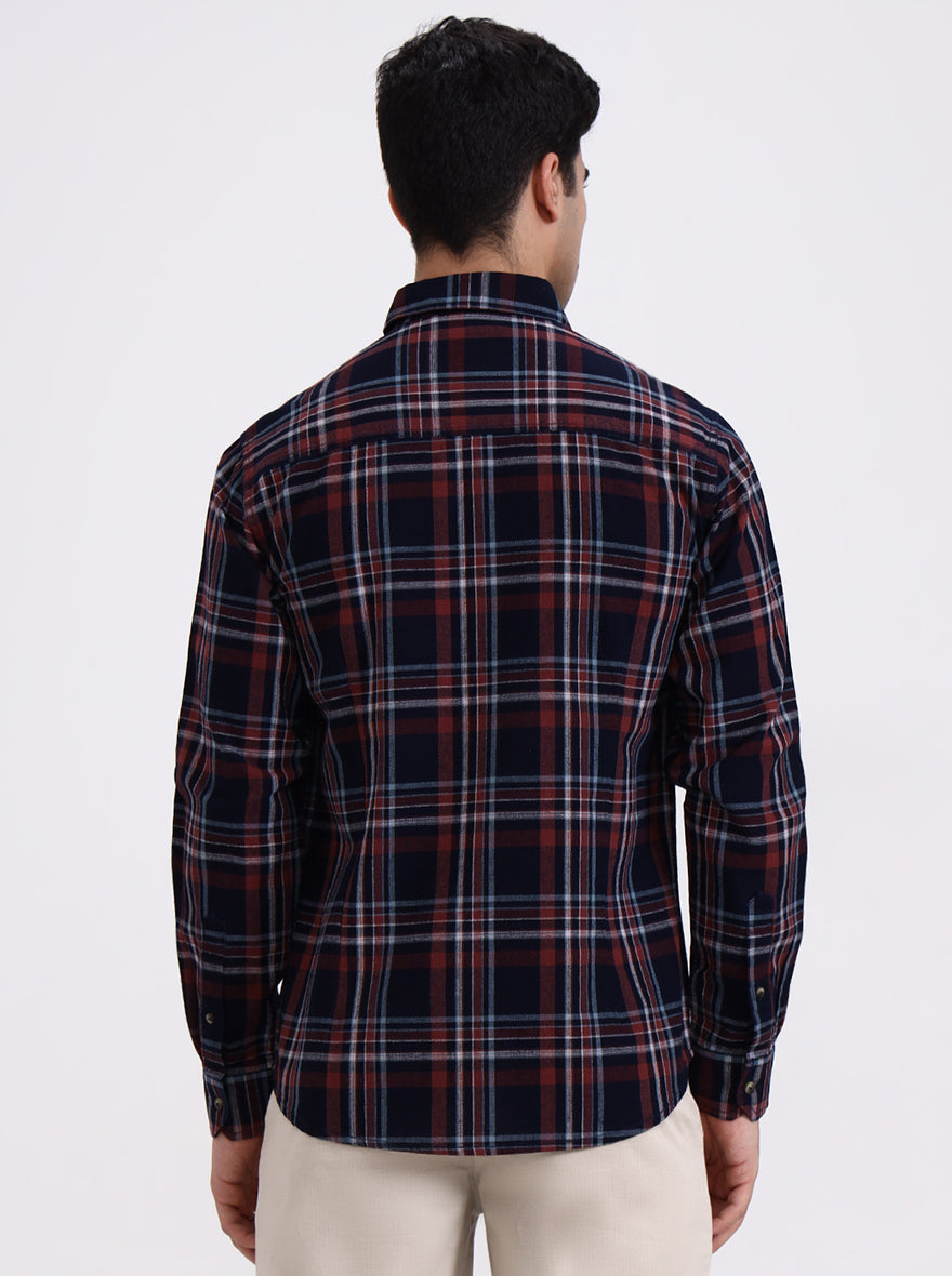 Blue & Red Checked Slim Fit Casual Shirt | Greenfibre