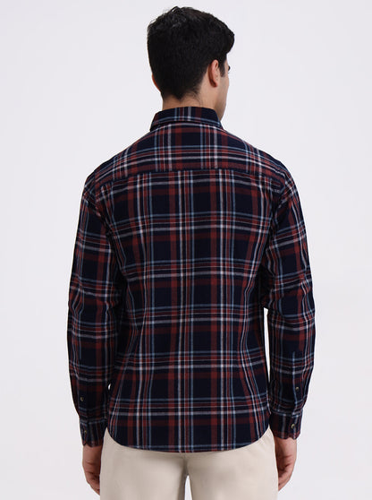 Blue & Red Checked Slim Fit Casual Shirt | Greenfibre
