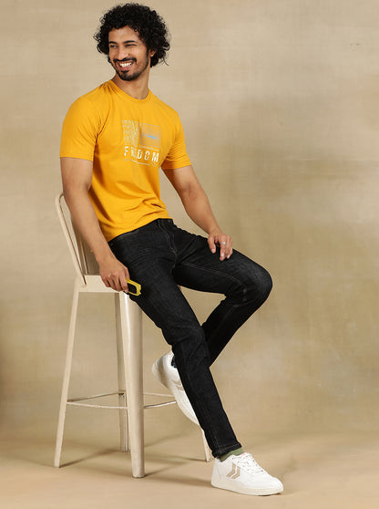 Yellow Printed Slim Fit T-Shirt | JadeBlue