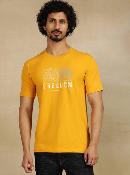 Yellow Printed Slim Fit T-Shirt | JadeBlue