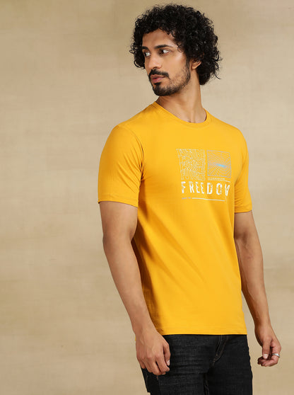 Yellow Printed Slim Fit T-Shirt | JadeBlue