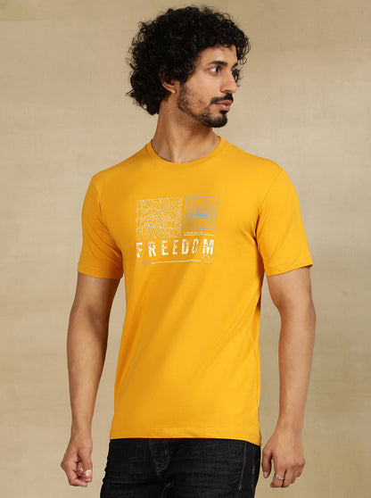 Yellow Printed Slim Fit T-Shirt | JadeBlue
