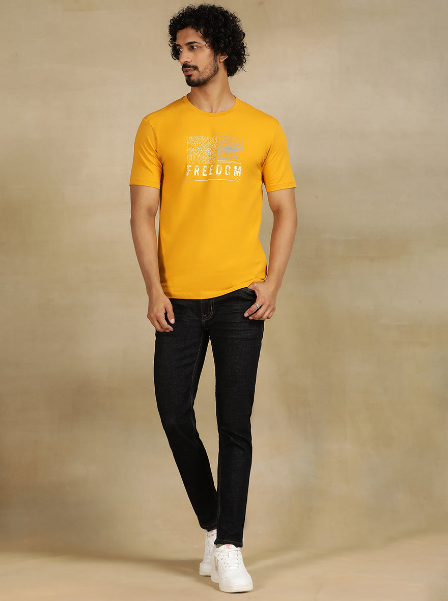 Yellow Printed Slim Fit T-Shirt | JadeBlue