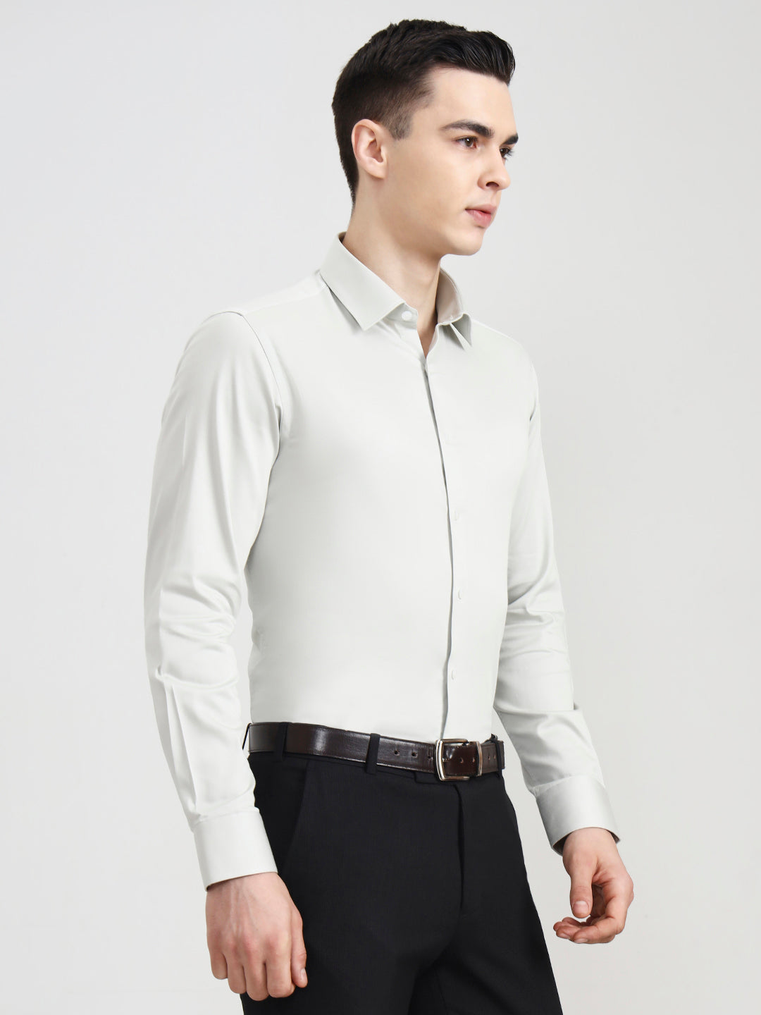 Light Grey Solid Slim Fit Party Wear Shirt | Wyre