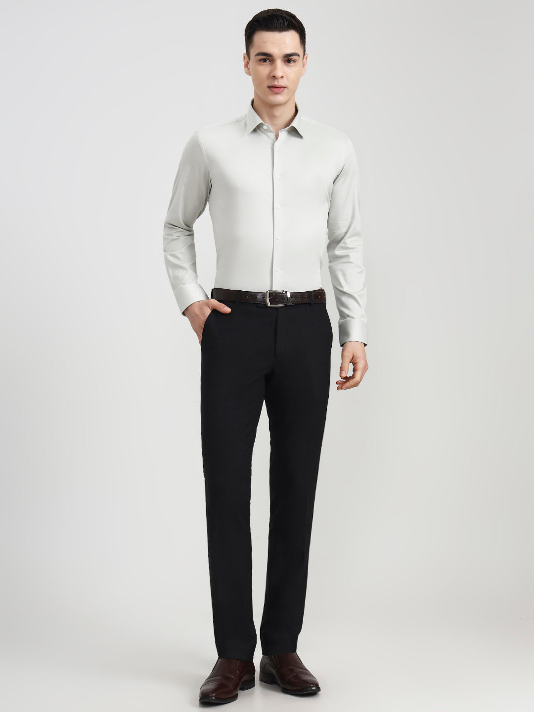Light Grey Solid Slim Fit Party Wear Shirt | Wyre