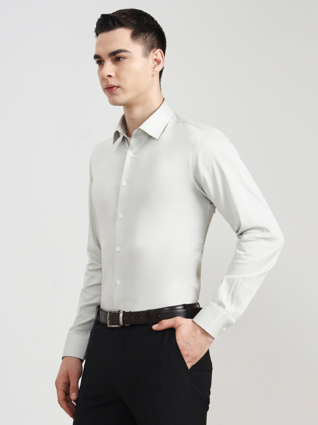 Light Grey Solid Slim Fit Party Wear Shirt | Wyre