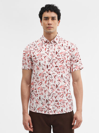 Peach Printed Slim Fit Casual Shirt | JadeBlue