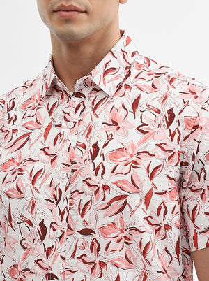 Peach Printed Slim Fit Casual Shirt | JadeBlue