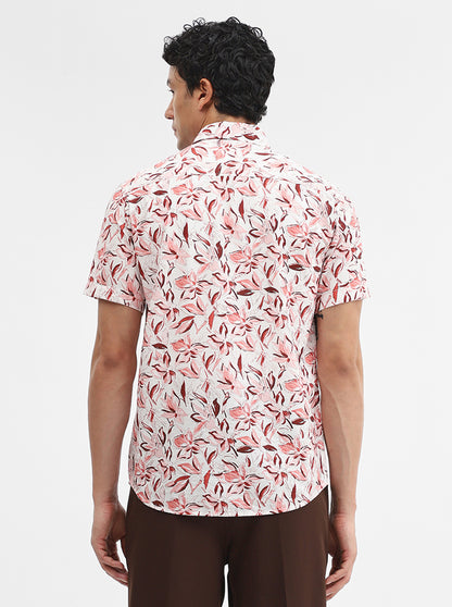 Peach Printed Slim Fit Casual Shirt | JadeBlue