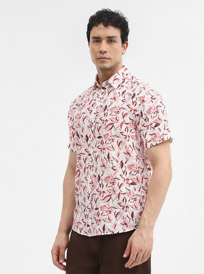 Peach Printed Slim Fit Casual Shirt | JadeBlue