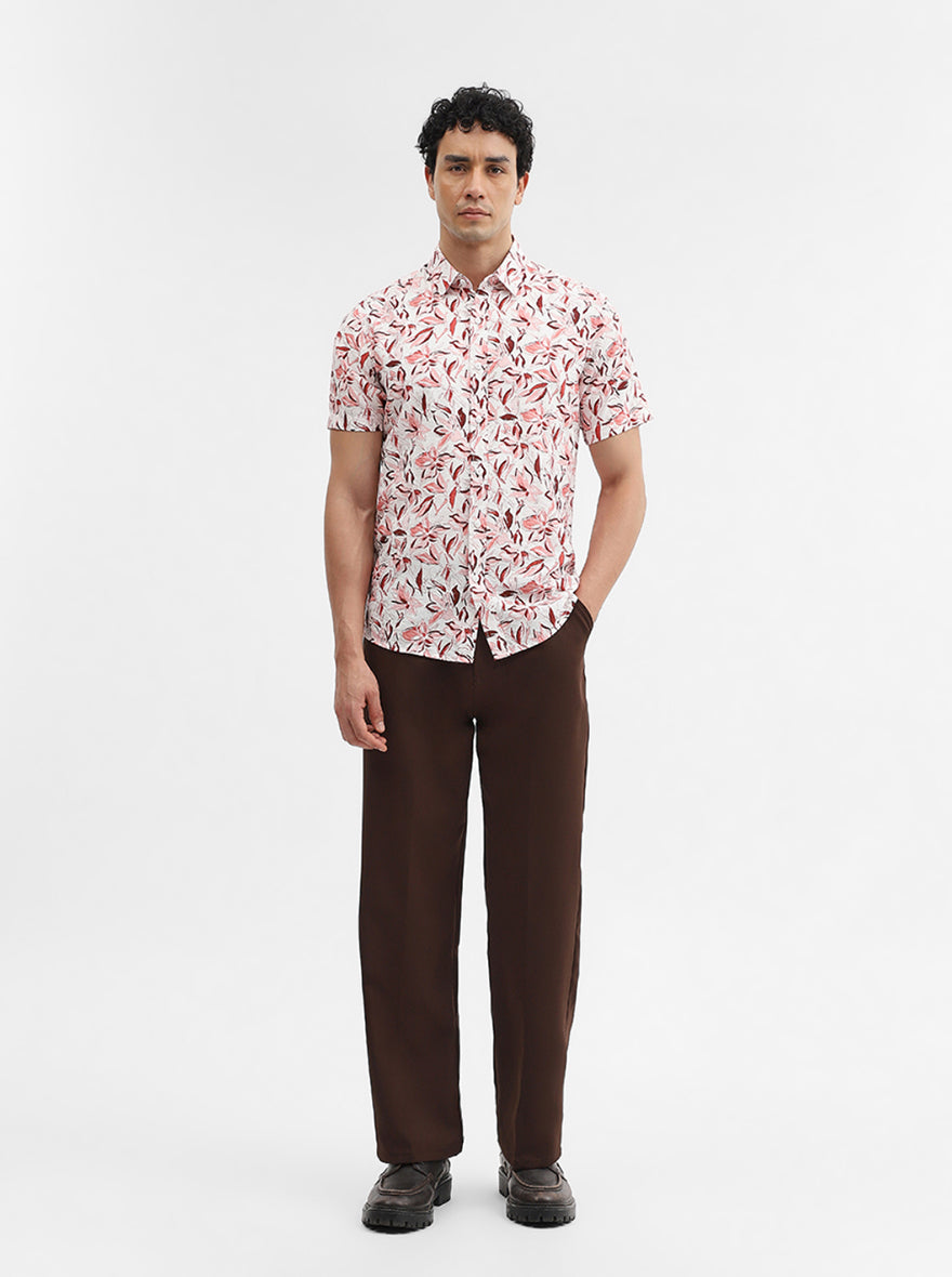 Peach Printed Slim Fit Casual Shirt | JadeBlue