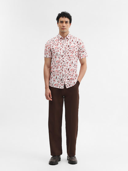 Peach Printed Slim Fit Casual Shirt | JadeBlue