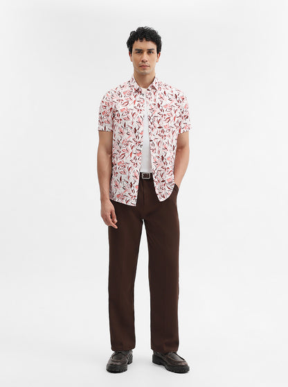 Peach Printed Slim Fit Casual Shirt | JadeBlue