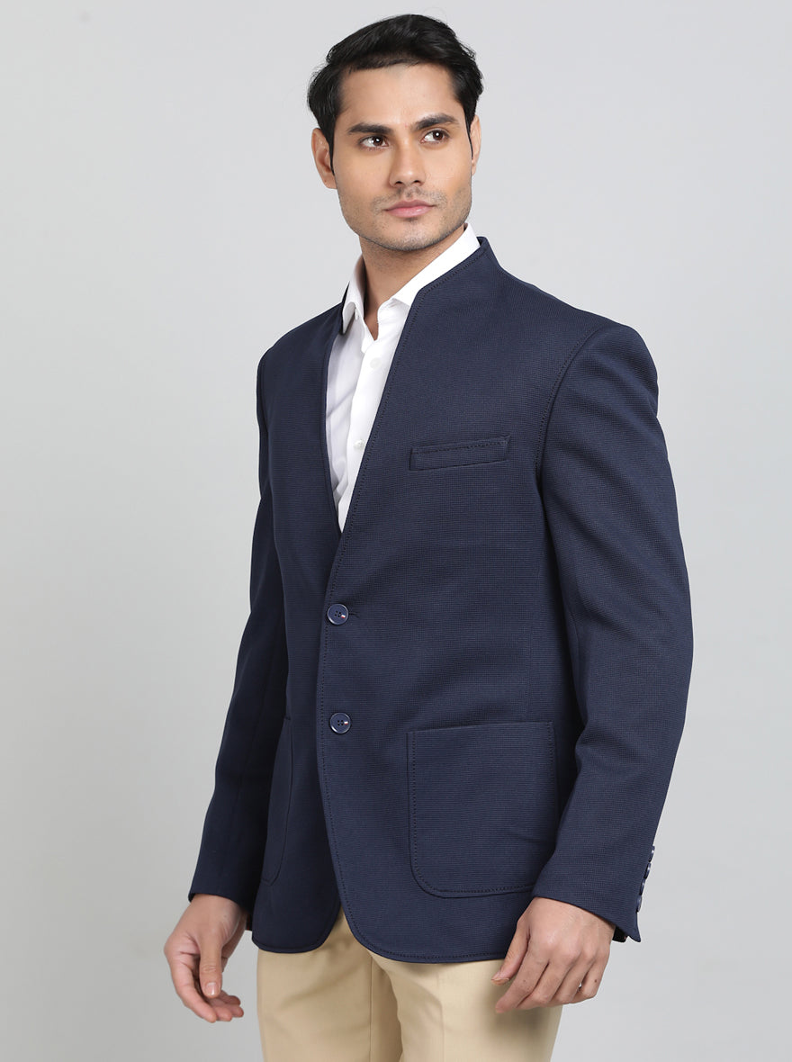 Navy Blue Solid Regular Fit Blazer | JB Studio