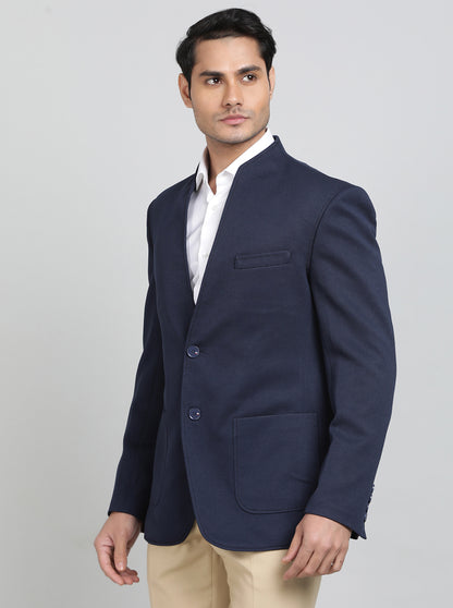 Navy Blue Solid Regular Fit Blazer | JB Studio