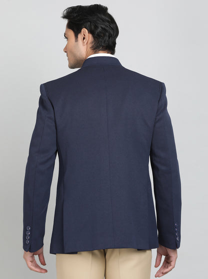 Navy Blue Solid Regular Fit Blazer | JB Studio