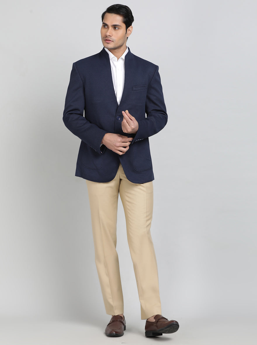 Navy Blue Solid Regular Fit Blazer | JB Studio
