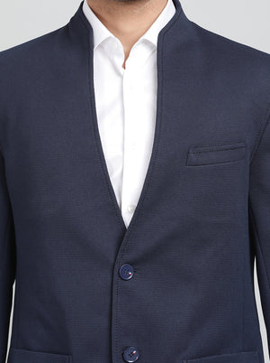 Navy Blue Solid Regular Fit Blazer | JB Studio