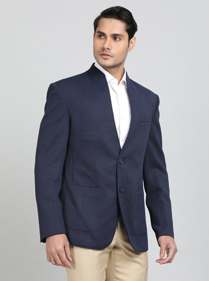 Navy Blue Solid Regular Fit Blazer | JB Studio