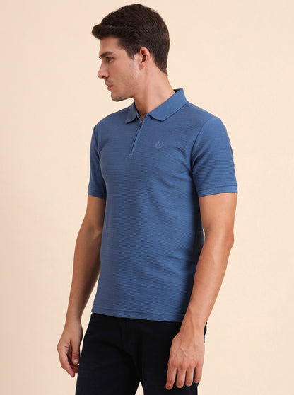 Federal Blue Printed Slim Fit Polo T-Shirt | Greenfibre