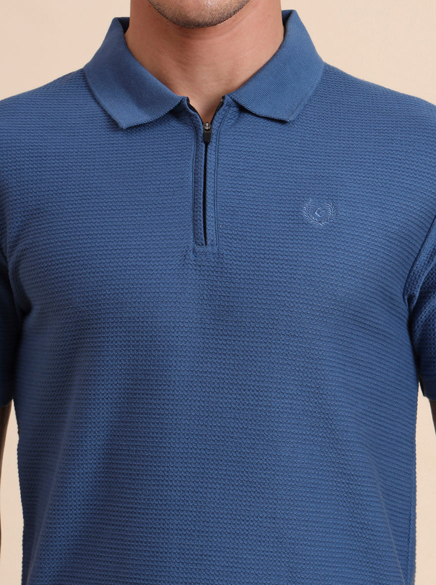 Federal Blue Printed Slim Fit Polo T-Shirt | Greenfibre
