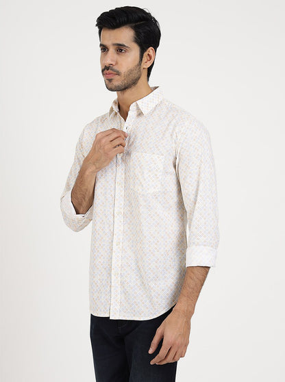 Light Yellow Printed Slim Fit Casual Shirt | JadeBlue