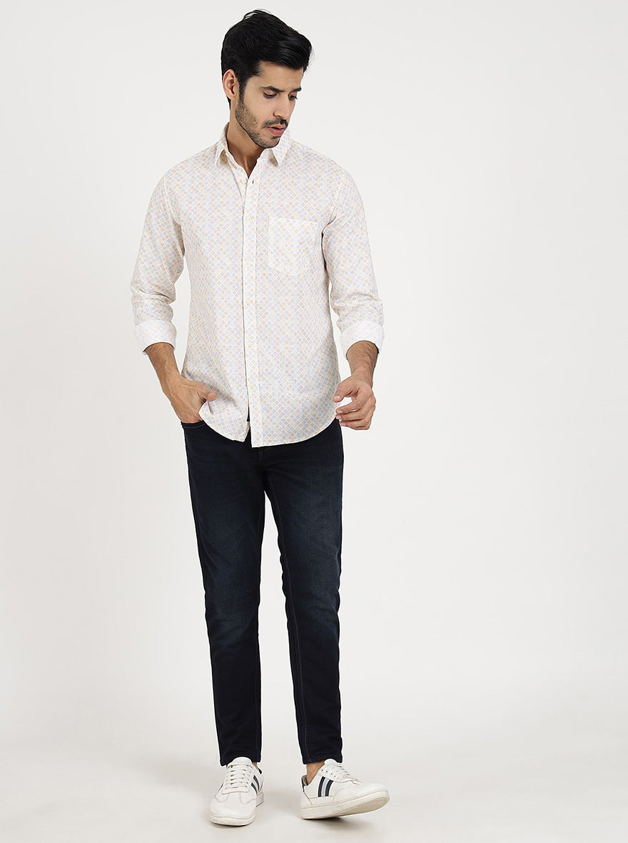 Light Yellow Printed Slim Fit Casual Shirt | JadeBlue