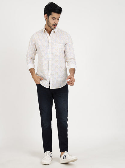 Light Yellow Printed Slim Fit Casual Shirt | JadeBlue