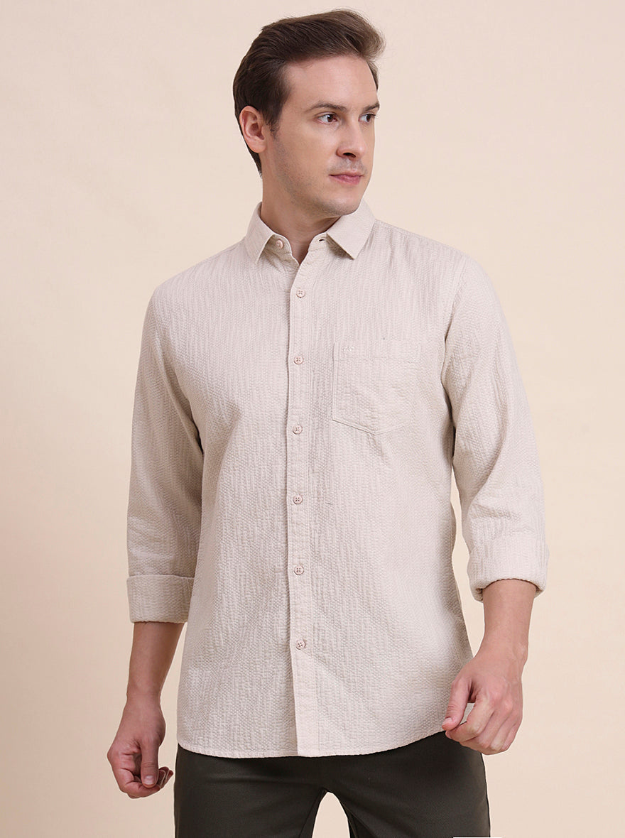 Beige Solid Slim Fit Casual Shirt | JadeBlue