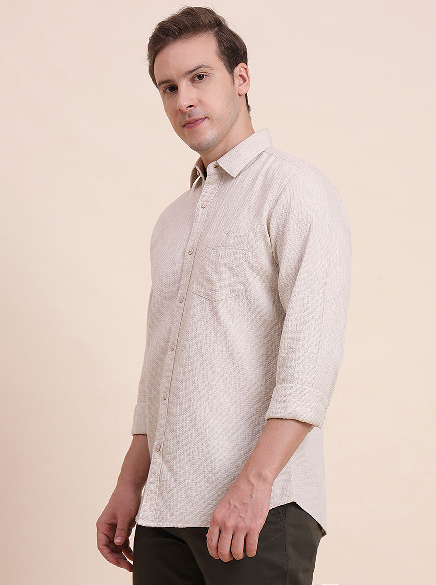 Beige Solid Slim Fit Casual Shirt | JadeBlue