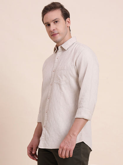 Beige Solid Slim Fit Casual Shirt | JadeBlue