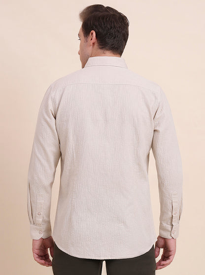 Beige Solid Slim Fit Casual Shirt | JadeBlue