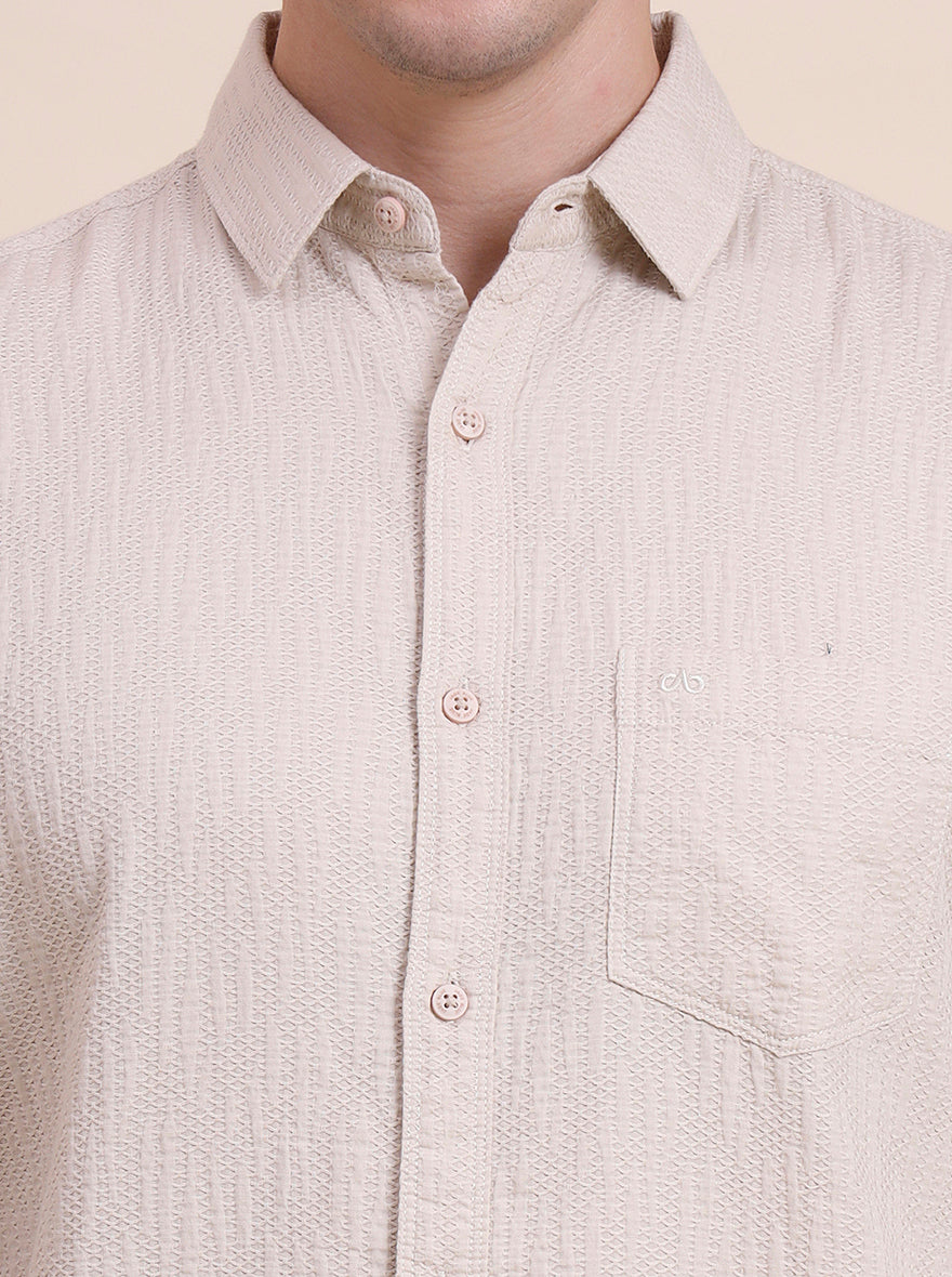Beige Solid Slim Fit Casual Shirt | JadeBlue