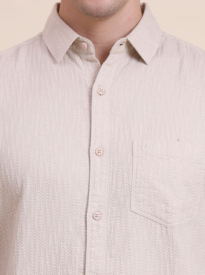 Beige Solid Slim Fit Casual Shirt | JadeBlue