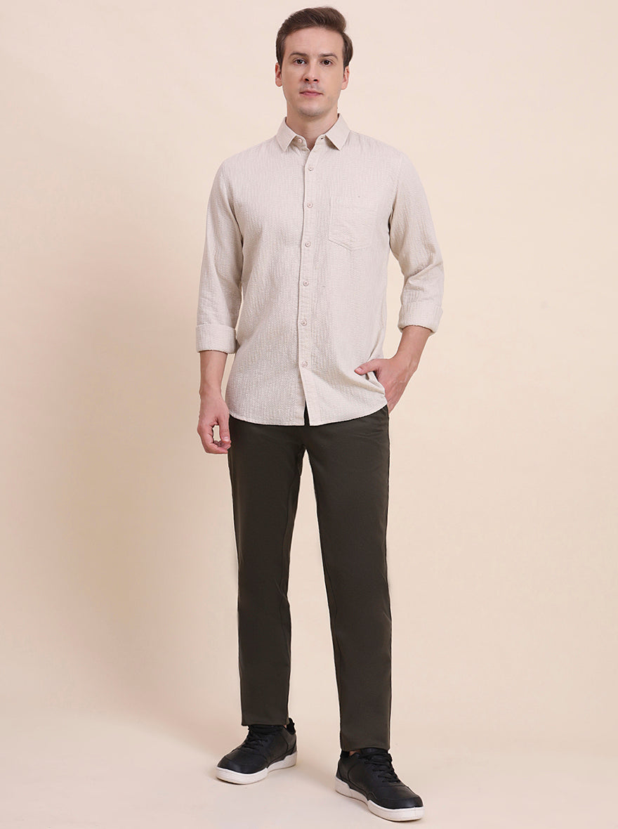 Beige Solid Slim Fit Casual Shirt | JadeBlue