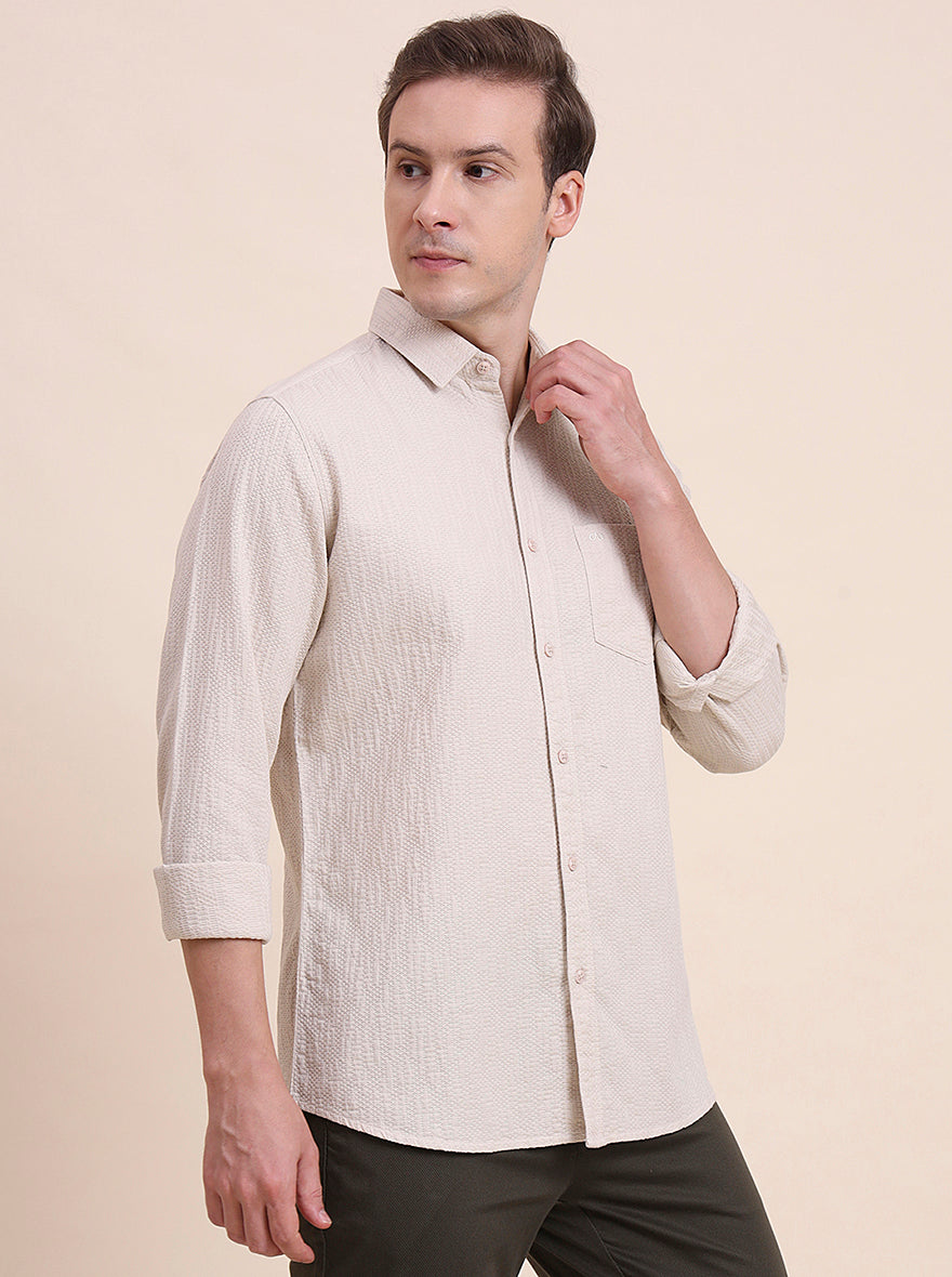 Beige Solid Slim Fit Casual Shirt | JadeBlue