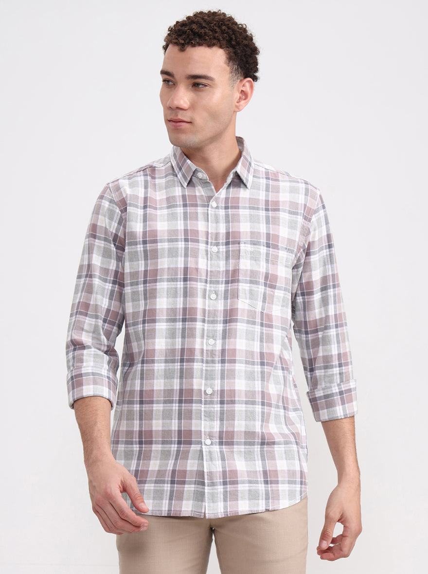 White Checked Slim Fit Casual Shirt | JadeBlue