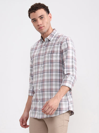 White Checked Slim Fit Casual Shirt | JadeBlue