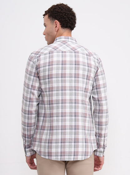 White Checked Slim Fit Casual Shirt | JadeBlue