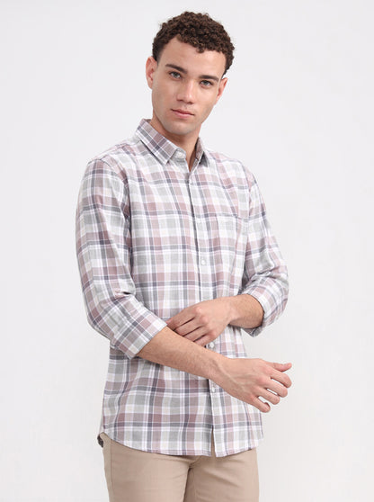 White Checked Slim Fit Casual Shirt | JadeBlue