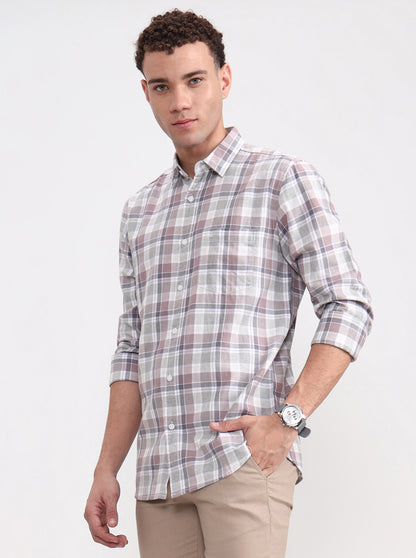 White Checked Slim Fit Casual Shirt | JadeBlue