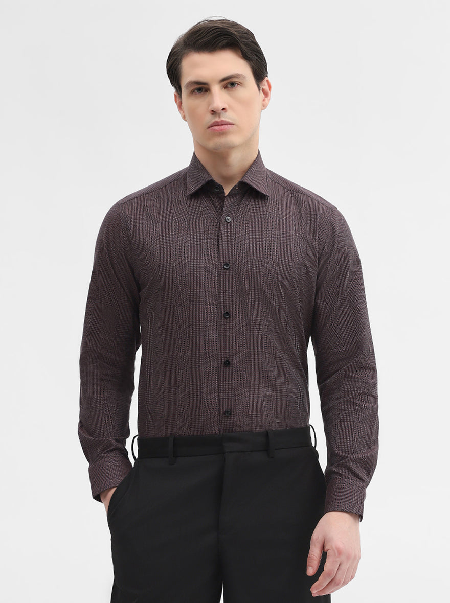 Brown Printed Slim Fit Formal Shirt | Metal