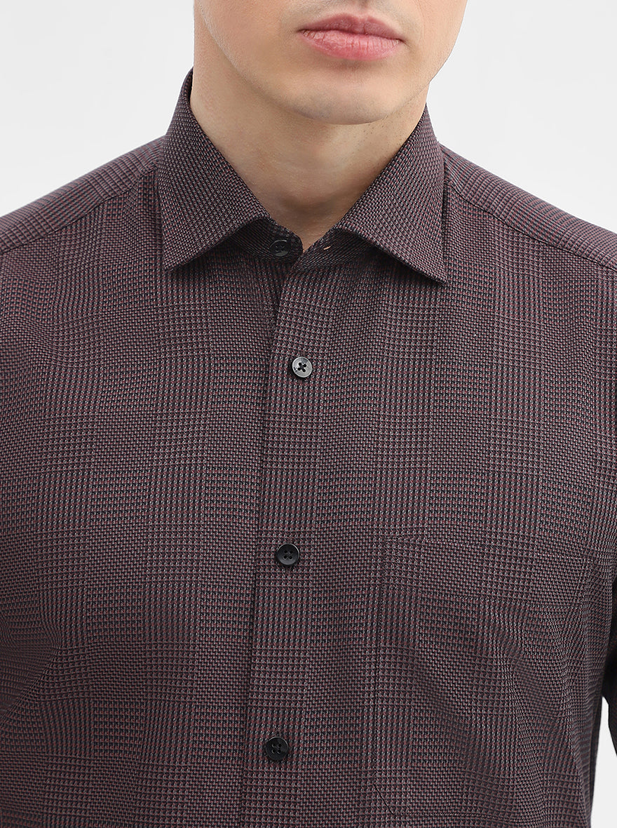 Brown Printed Slim Fit Formal Shirt | Metal