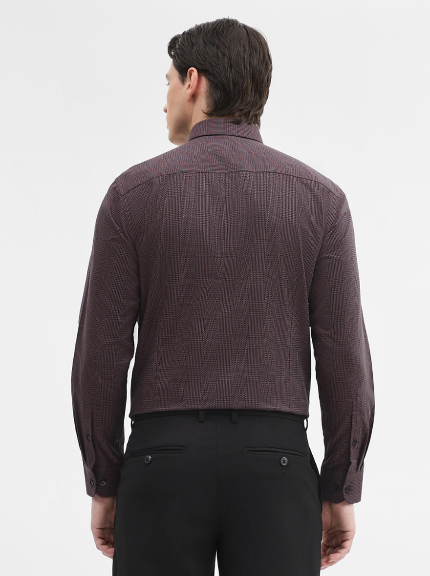 Brown Printed Slim Fit Formal Shirt | Metal