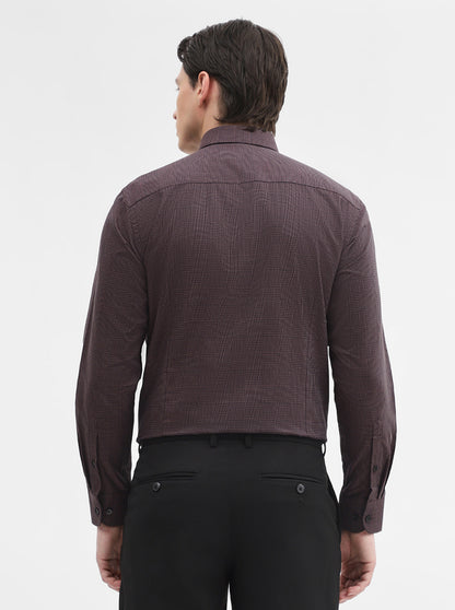 Brown Printed Slim Fit Formal Shirt | Metal